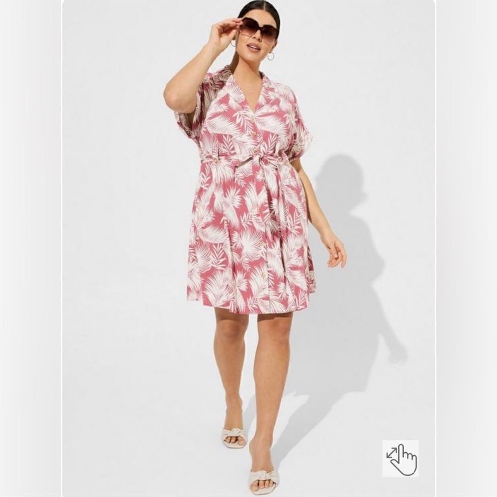Torrid Palm Trees Print Design Button Front Collar Pockets Dress Vacation Resort - Picture 2 of 16